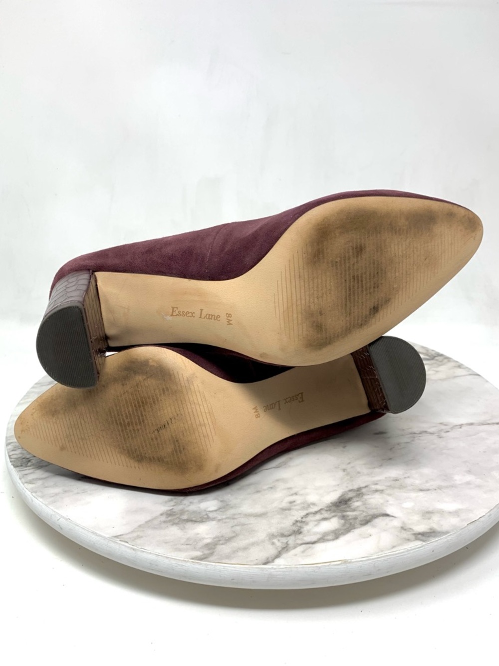 Essex Lane Margan Burgundy Suede Reptile Print Block Heel Pumps 8 Classic Preppy - Picture 8 of 15